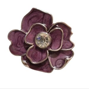 Deep Purple Enamel Layered Flower Ring In Silver Tone - SZ 6 L12
